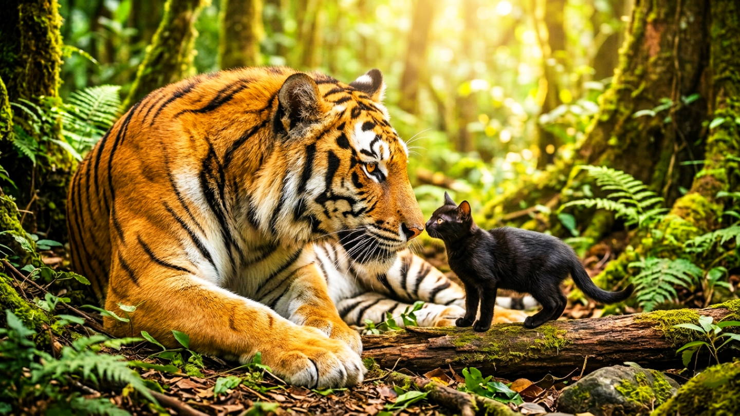 Gemini Generated Tiger and Cat 1440 x810