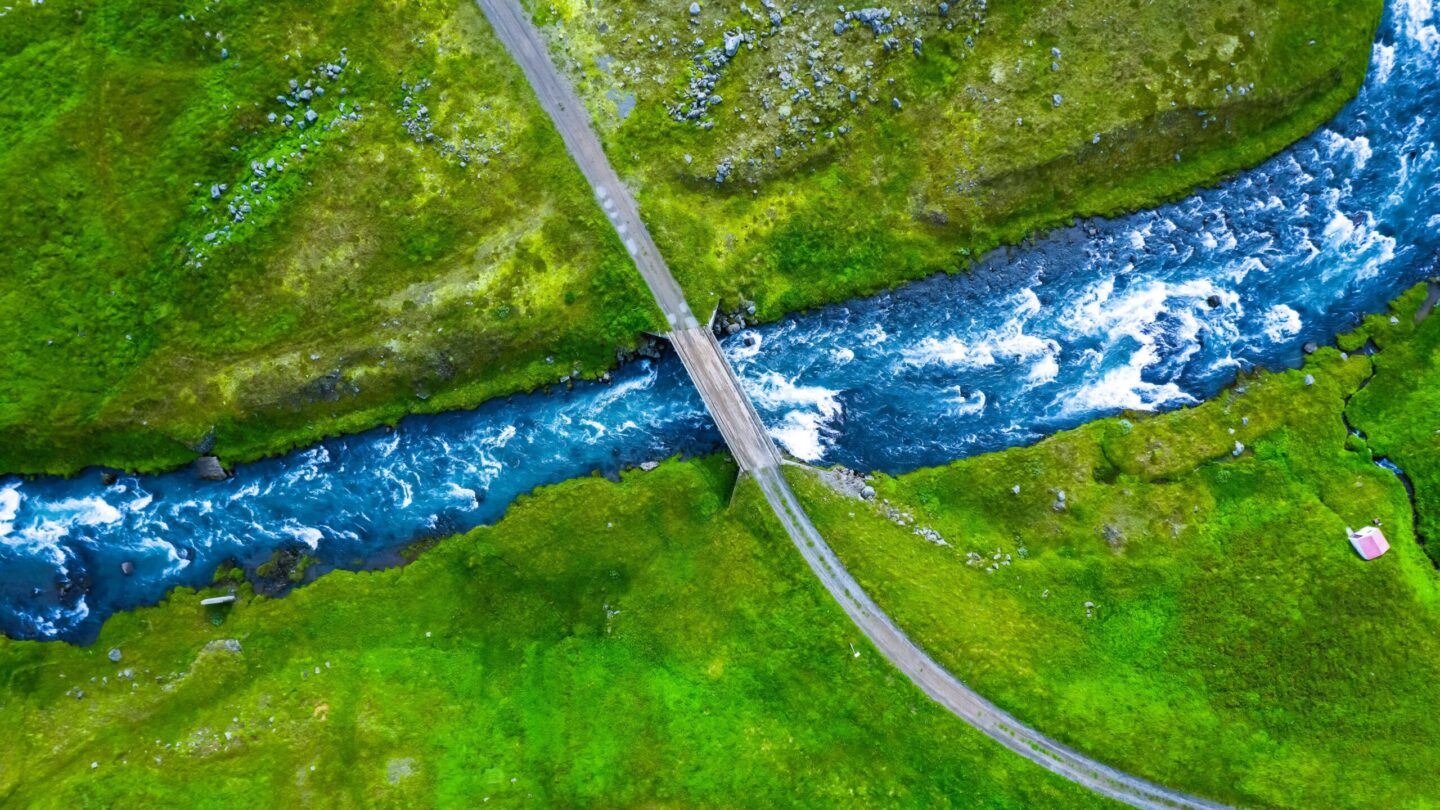 Road crosses mountain river in iceland original 1419093